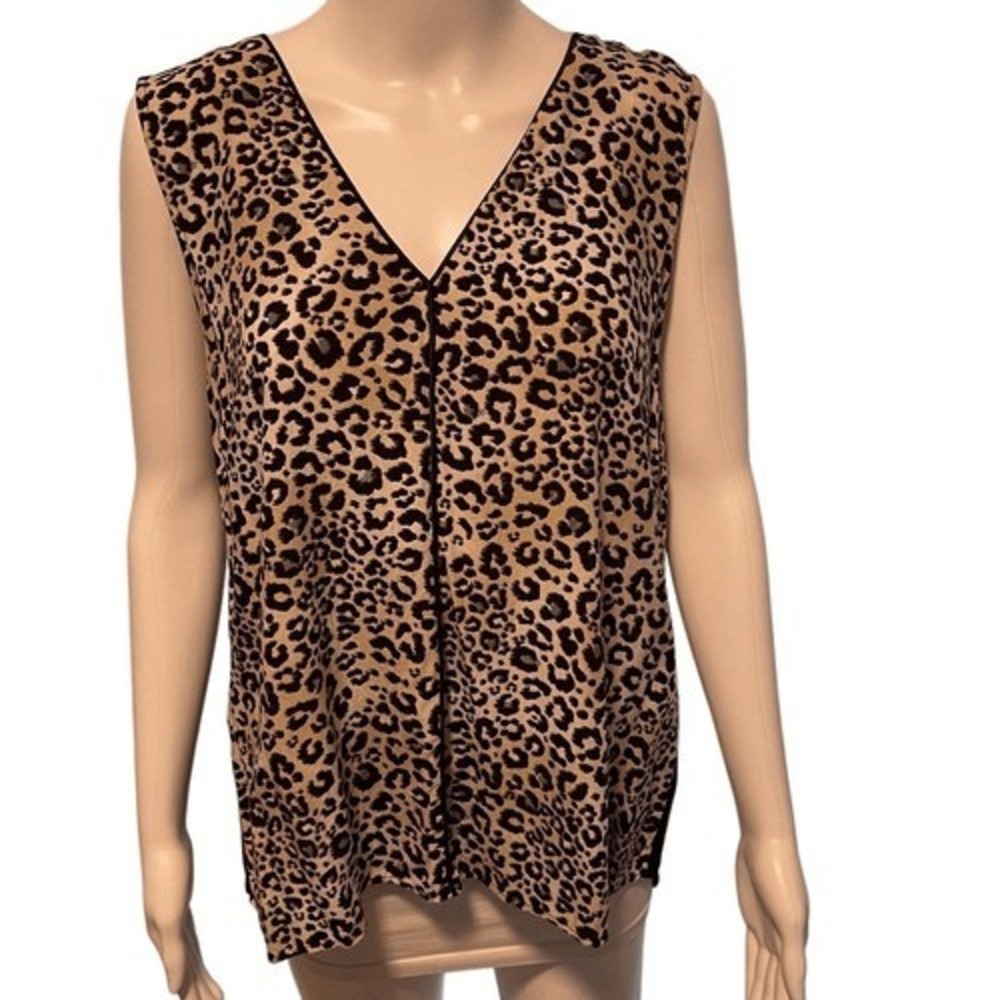 Les Serein Leopard Print‎ Sleeveless V-Neck Top L